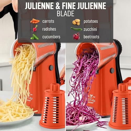 Rotary Cheese Grater Manual Hand Crank 5 Blade Shredder, Orange & Black - Image 6