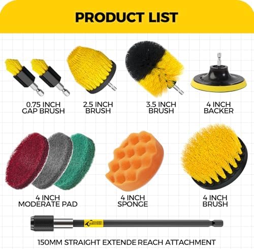 Holikme 11 Piece Drill Brush Attachment Set Scouring Pads Power Scrubber Brush Scrub Pads for Bathroom Surfaces, Floor, Tub, Shower, Grout, Tile, Corners,Cleaning Brush - Image 6