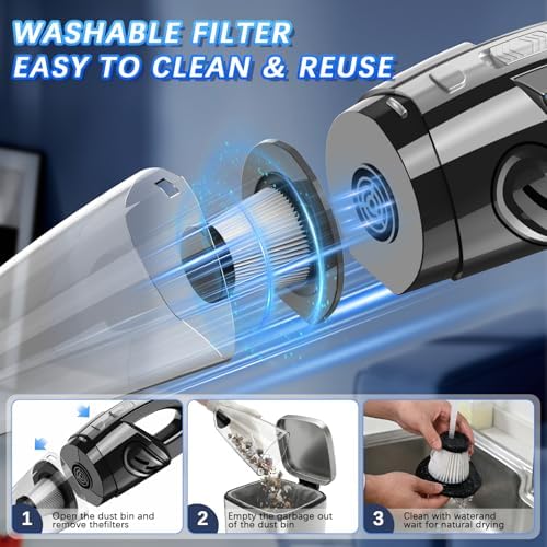 Handheld Vacuum Cordless, 15000Pa Powerful Car Vacuum Cleaner - 7800mAh Rechargeable Portable Mini Vacuum with 70000RPM Motor, 5 Nozzles, Low Noise, Washable Filter, for Car, Home, Office, Pet - Image 5
