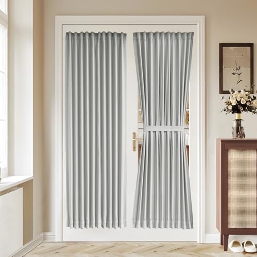 Vatge Grey French Door Curtain Panel - Adjustable Window Coverings for Front/Back Doors, 1 Panel, W36 x L72, Silver Grey by Vatge