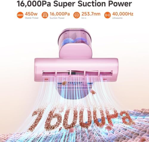 uwant Bed Cleaner with 16Kpa Suction Metal Roller 253.7nm Uv-c Light Mattress Vacuum Cleaner 36000RPM/Min 149℉ Heating HEPA Filter&Ultrasonic Mattress Vacuum for Sofa, Pillow, Bed Throws Set of 1 - Image 2