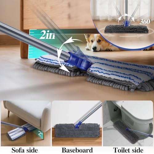 Two Sided Dust Mop for Floor Cleaning, 360°Microfiber Mop with 4 Mops Pads - Image 4