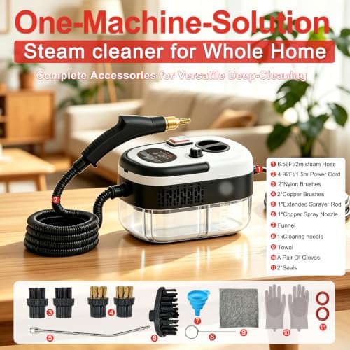Steam Cleaner, Portable Pressurized Steamer for Cleaning with 14pcs Accessories, 6-Level Adjustable,15s Heat-Up, Handheld Steam Cleaner for Home, Tile, Dirt, Grout, Grease, Car Detailing (03-White) - Image 2