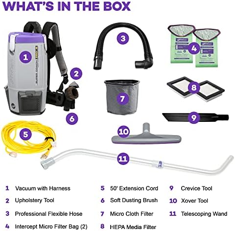 ProTeam Super Coach Pro 6 Backpack Vacuum Commercial with Telescoping Wand Tool Kit, 6 Quart, Corded, 107310 - Image 2