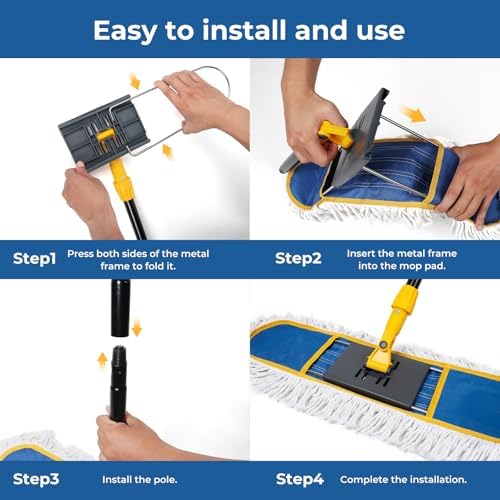 24”Dust Mop for Floor Cleaning, Heavy Duty Sweeper Broom Catches Dust, Pet Hair, and Debris, Washable 2 Cotton Mop Pads, Floor Duster for Hardwood, Tile, Laminate, and LVP Flooring - Image 5