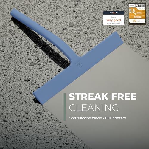 GÜTEWERK Silicone Shower Squeegee with 3-in-1 No-Drill Mount, Blue, 9'' - Image 2