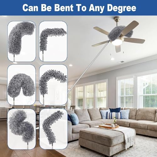 7 Pcs Microfiber Feather Duster with 100-inch Telescopic Extendable Pole, Washable and Reusable Cobweb Duster Kit, Dusters for Cleaning High Ceiling,Fan,Furniture,Blinds - Image 4