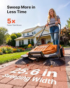 VEVOR Walk-Behind Hand Push Floor Sweeper, Manual Floor Sweeper Non-Electric with 25.6" Sweeping Width, 5 Gallons Waste Container & Adjustable Folding Handle for Yards Walkways Patios Garages - Orange - Image 2