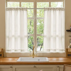 40 Inch Linen Farmhouse Kitchen Small Curtains 2 Panels Semi Sheer - Image 2