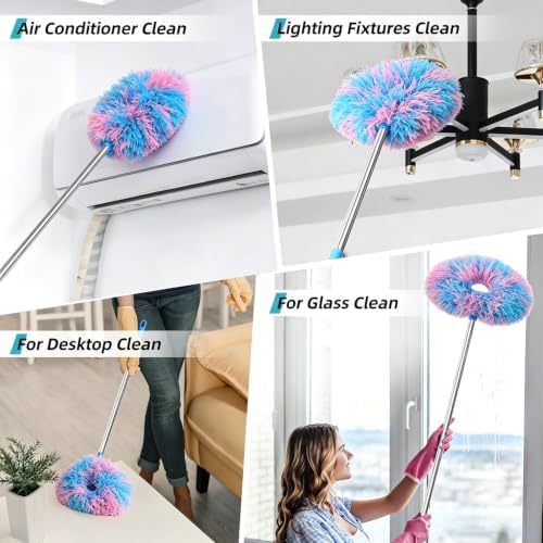 DRQ Ceiling Fan Cleaner Duster, 13-48 in Extension Pole, Blue Pink, 2 Pack - Image 6