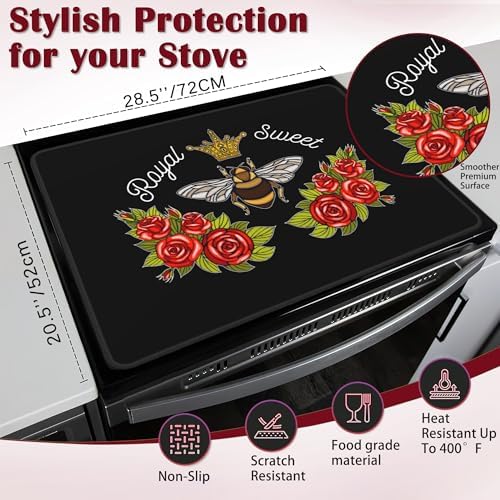 Queen Bee Honey Bee Flowers Stove Top Cover Glass Cooktop Heat Resistant Ceramic Stove Top Covers Mat Prevents Scratching Stoves/Counter/Washer Protector,28x20 in - Image 2
