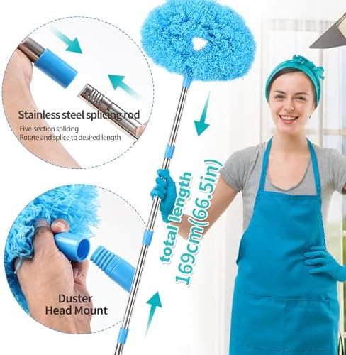 Ceiling Fan Cleaner Duster Reusable Microfiber Removable Duster with Extension Pole Adjusts 12 to 71 Inch for Cleaning Walls Bookshelves Furniture Door Window Top (Blue) - Image 5