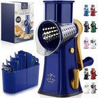 Rotary Cheese Grater Manual Hand Crank 5 Blade Shredder, Blue & Gold by ZulayKitchen