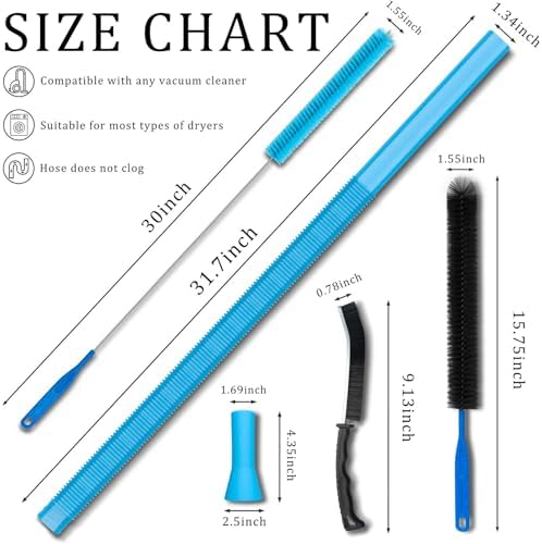 Dryer Vent Cleaner Kit,4 Pieces Dryer Lint Cleaner Vacuum Attachment & Brush Tool–Dryer Vent Cleaning Kit for Front Load,Dryer Lint Trap Cleaner with Hose,Dryer Vent Cleaner for Lint Removal (Black) - Image 2