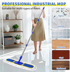 29.5" Commercial Dust Mop for Floor Cleaning,Heavy Duty Floor Duster with 2 Cotton Reusable Mop Pads,61” Long Handle Wet Dry Flat Mops for Hardwood Floors,Marble, Laminate,Tile,Concrete,Garage (Blue) - Image 3