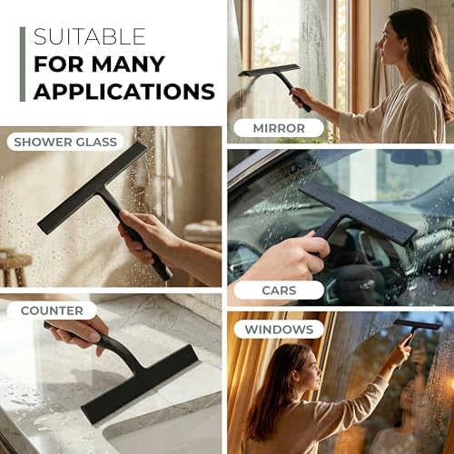 GÜTEWERK Silicone Shower Squeegee with 3-in-1 No-Drill Mount, Black, 13'' - Image 6