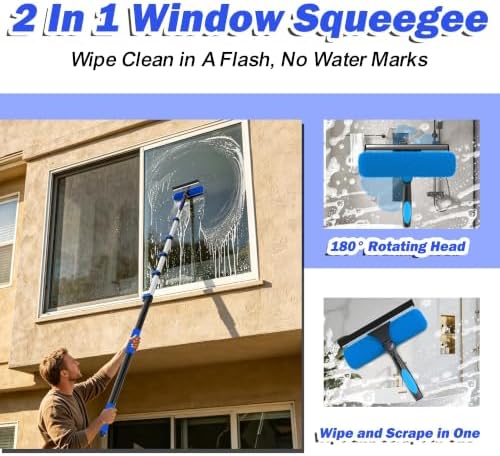 26FT Reach Duster Kits, Window Cleaning kit with 5-20FT Telescoping Extension Pole, Cobweb Duster, Washable Fan Duster for Ceiling, Window Squeegee for Glass and Microfiber Feather Duster - Image 2