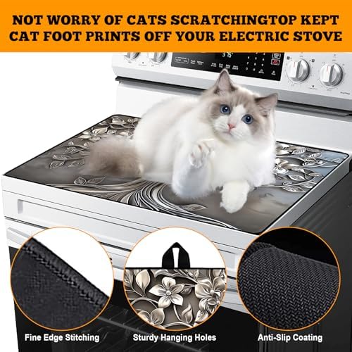 Multi-Design Stove Top Cover for Glass/Electric Stoves - 3-in-1 Heat-Resistant Protector Mat, Non-Slip Drying Rack 30"x21" (Silver-Tree) - Image 4