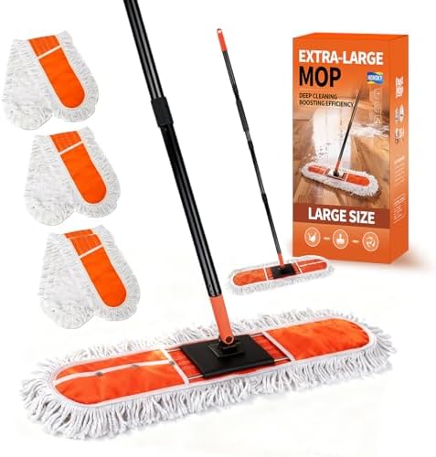 36" Large Commercial Dust Mops for Industrial Floor ，Marble, Laminate,Tile,Concrete,Garage. Janitor Broom Wide Dry mop for Hardwood ,Heavy Duty Long Handle Hotel Gym Household Cleaning Supplies by Home