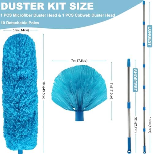 20+ Ft High Reach Ceiling Fan Duster & Cobweb & Corner Brush Duster with 3-13 ft Extension Pole, Microfiber Feather Duster with Washable Head for Ceiling Fan, Furniture, Home Cleaning - Image 2
