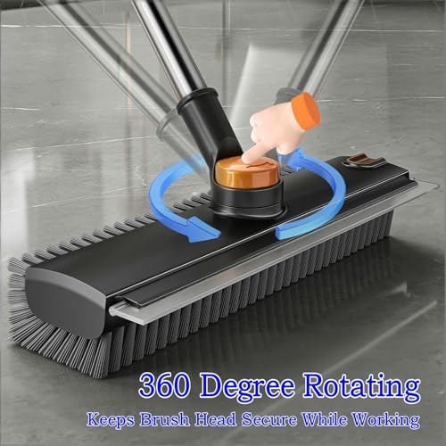 Floor Scrub Brush with Squeegee Long Handle 3 in 1 tub Brush 52'' 2026 Upgraded Multi-Functional Stiff Bristle Cleaning Scrub Brush Rotating Tile Brush for Cleaning Bathroom Patio, Pool, Garage - Image 2