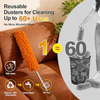 Tiumso 5-in-1 Duster with Extension Pole 100” Extendable Dusters for Cleaning Reusable Anti-Spin Dusting Kits for High Ceiling Fans, Cobwebs & Vents, Reinforced Stainless Steel Telescopic Handle - Image 4