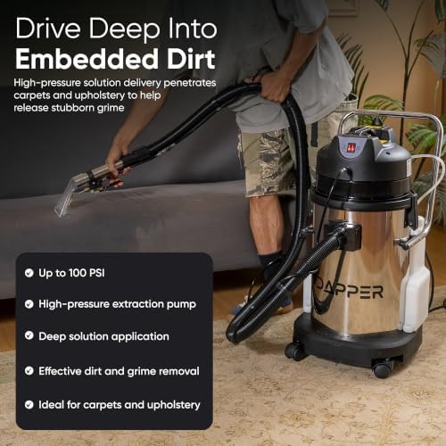 Dapper Supply Commercial 4-in-1 Wet/Dry Vacuum & Carpet Extractor, Carpet & Upholstery Cleaner, 100 PSI, 2.6 Gal. Solution Tank, 8 Gal. Recovery Tank, 2-Year Warranty - Image 6