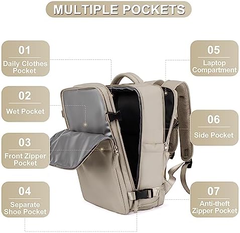 coofay Laptop Travel Backpack For Women Men Airline Approved Carry On Bags For Airplanes Underseat Luggage Backpack For Traveling On Airplane Personal Item Travel Bag For Airlines Light Brown - Image 4