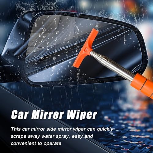 Dickno Car Side Mirror Squeegee, 35.6'' Retractable Rearview Mirror Wiper, Mini Portable Auto Window Squeegee Cleaner, Universal Vehicle Glass Cleaning Tool for Rainy Foggy Weather (Orange) - Image 3