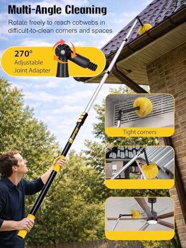30ft High Reach Cobweb Duster with 6-24ft Extension Pole and 2 Brush Heads - Image 3