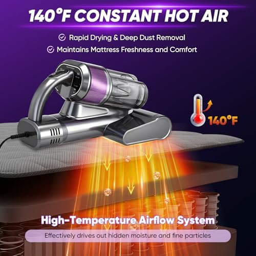 Saker Mattress Vacuum Cleaner, Handheld Bed Vacuum Cleaner with 16KPa Suction UVC Light, 140°F Heated Air, HEPA Filter, Aroma Function, 16.4FT Cord for Cleaning Bed, Sofa, and Couch - Image 5