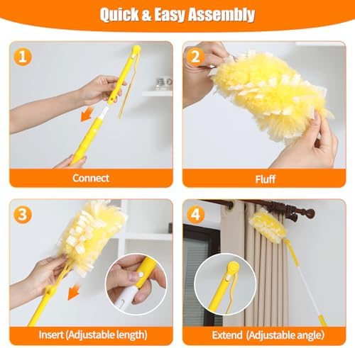 60 Count 360° Heavy Duty Duster Refills Compatible with Swiffer,Large Size-Extra Thick Disposable Electrostatic Feather Duster Refill with 1 Retractable Handle(35-inch Length Fully expanded) - Image 6