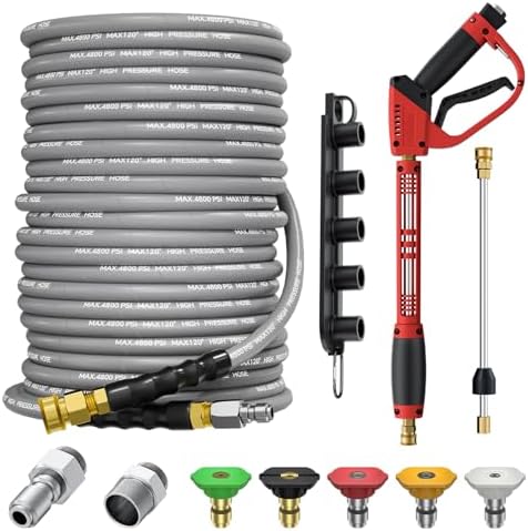5000PSI Pressure Washer Hose and Gun, 3/8’’ Power Hose 100FT by TechSweeppro