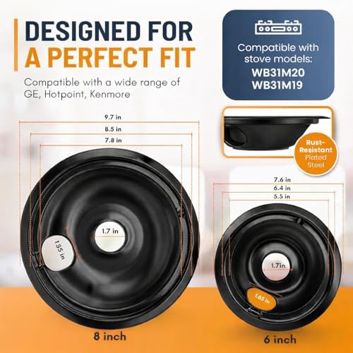 Electric Stove Drip Pans Set of 4 (2 x 6-Inch & 2 x 8-Inch) Replacement Stove Drip Pans for Electric Stove for GE & Hotpoint Ranges - Compatible with WB31M20 & WB31M19 Stove Burner Drip Pan - Image 2