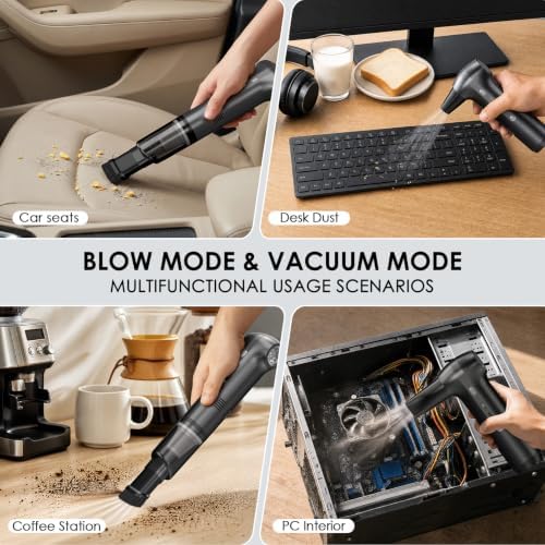 Cordless Air Duster & Car Vacuum 2-in-1, Portable Car Vacuum Cleaner, 3 Blower Speeds & 2 Suction Modes Type-C Rechargeable Dust Buster for Keyboard, PC, Desk, Home Office - Image 2