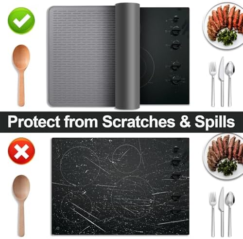 Stove Top Cover for Electric Stove- Range Covers for Electric Stove,Silicone XXL Dish Drying Mat, Glass Cooktop Covers, Flat RV Range top Mats (Gray, 28"x20") - Image 4