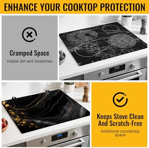 NYZE Stove Top Cover for Electric Stove 28x20 Inch Black & Gold Marble Stovetop Cover Flat Top Protector Dish Drying Mat for Kitchen - Image 5