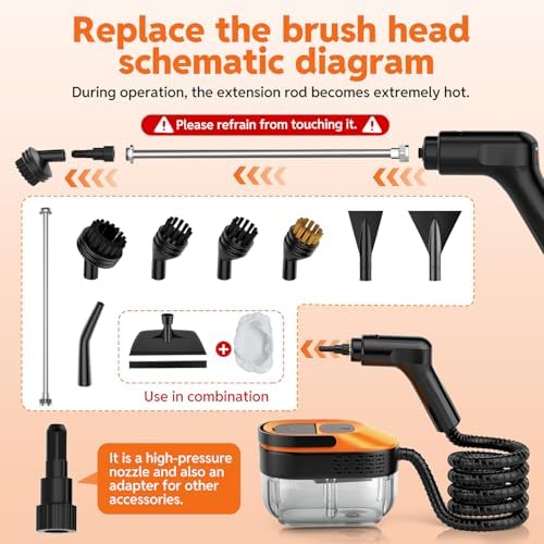Steam Cleaner for Home & Car, 15s Fast Heat Handheld Steamer for Cleaning, 1.6L Large Tank, 3-Level Steam Control with 16-Piece Accessories Kit for Floors, Couches, Tiles, Grout, Dirt, and Grease - Image 6