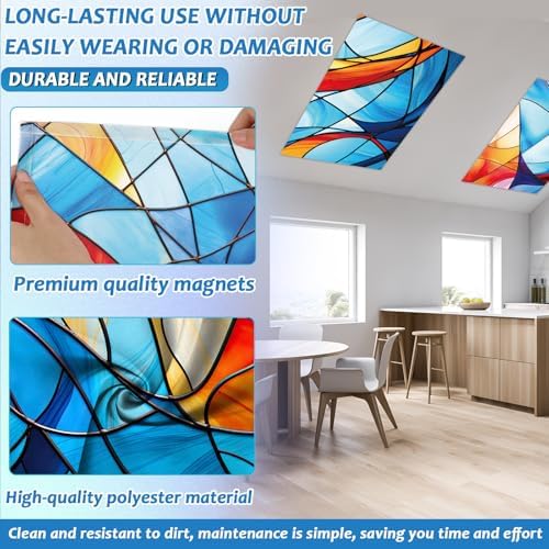8 Pack Fluorescent Light Covers with 80 Magnets Decorative for Classroom Ceiling Light 4 x 2 Ft Magnetic Light Covers Filter Easy Install for Office School Hospitals Drop Ceiling Supplies(Blue Glass) - Image 3