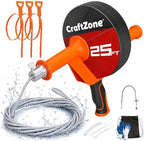 Drain Auger 25 Ft,Plumbing Snake With Drill Adapter,Pipe Clog Remover for Kitchen Bathroom Shower Sink Cleaning,Flexible Spring Steel by CraftZone