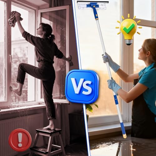 Squeegee for Window Cleaning with Extendable Pole, 53" 2-in-1 Window Cleaning Tool Kit, Shower Squeegee with Long Handle, Indoor/Outdoor High Window Cleaning-Two Pads - Image 5