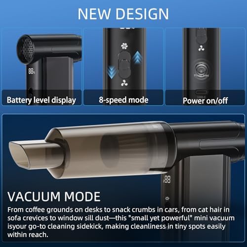 Electric Air Duster-130000 RPM Brushless Motor, 2-in-1 Blow & Vacuum, 4000mAh Rechargeable, 8 Gear Adjustable Compressed Air Duster for Computer, Keyboard, House and Car, 11pcs Accessories - Image 3