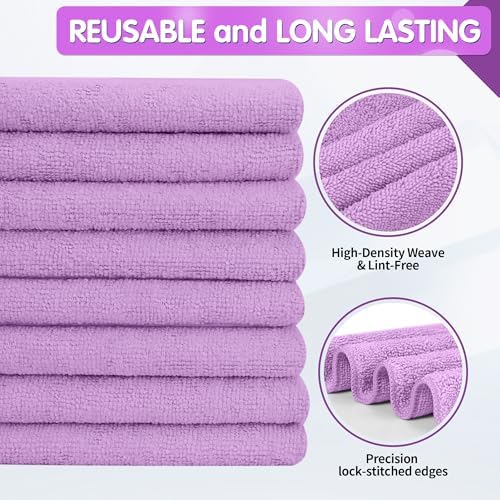 FIXSMITH Purple Microfiber Cleaning Cloth -Pack of 8, Highly Absorbent Cleaning Rags, 16"X12" All Purpose Cleaning Towels for Housekeeping, Kitchen, Car, Lint Free and Reusable Microfiber Towels - Image 3