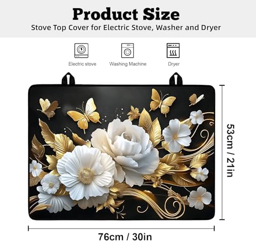 Multi-Design Stove Top Cover for Glass/Electric Stoves - 3-in-1 Heat-Resistant Protector Mat, Non-Slip Drying Rack 30" L x 21" W (Butterfly-Flower) - Image 2