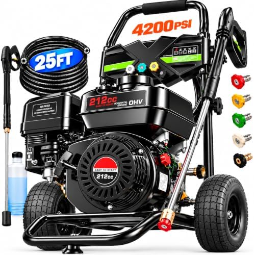 4200 PSI 4.0 GPM Gas Pressure Washer, 212cc Heavy Duty Power Washer, Commercial Gas Powered Pressure Washer for Driveways, Cars, Decks, Patios, Siding and Outdoor Cleaning by IvyBess