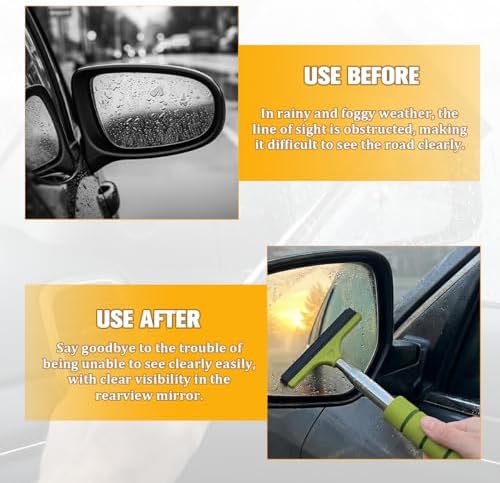 2PCS Car Side Mirror Squeegee, Retractable Vehicle Rear View Mirror Cleaning Wiper for Rainy Foggy Weather, Portable Auto Window Glass Cleaner Squeegee, Universal Fit (Green) - Image 3