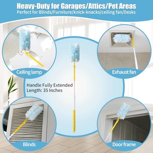 60 Count 360° Heavy Duty Duster Refills Compatible with Swiffer,Large Size-Extra Thick Disposable Electrostatic Duster Refill with 1 Retractable Handle(35-inch Length Fully expanded) - Image 7