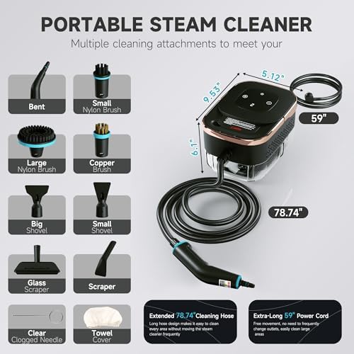 Steam Cleaner for Home, Powerful Steamer for Cleaning, 4Bar Pressure & 15S Instant Heat, Multipurpose Cleaning Steamer with Replacement Heads for Home, Dirt, Grease, Grout, Tile,Floor, Car Detailing - Image 2