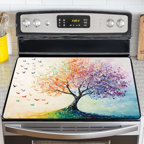 NYZE Colorful Tree Stove Top Cover for Electric Stove 28x20 Inch Silicone Stovetop Protector Cover, Scratch-Resistant Decorative Kitchen Mat for Electric/Glass Stove Top by GIVEYOUTHEBEST