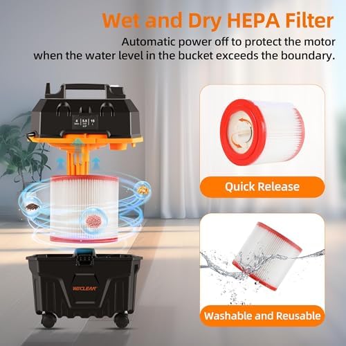 WECLEAN Shop Vac 4 Gallon 5.5 Peak HP Commercial Wet Dry Vacuum Cleaner, Heavy Duty Shop Vac with Blower Function, HEPA Filter, Portable Wet Dry Vac for Garage Car Detailing Construction Cleanup - Image 2